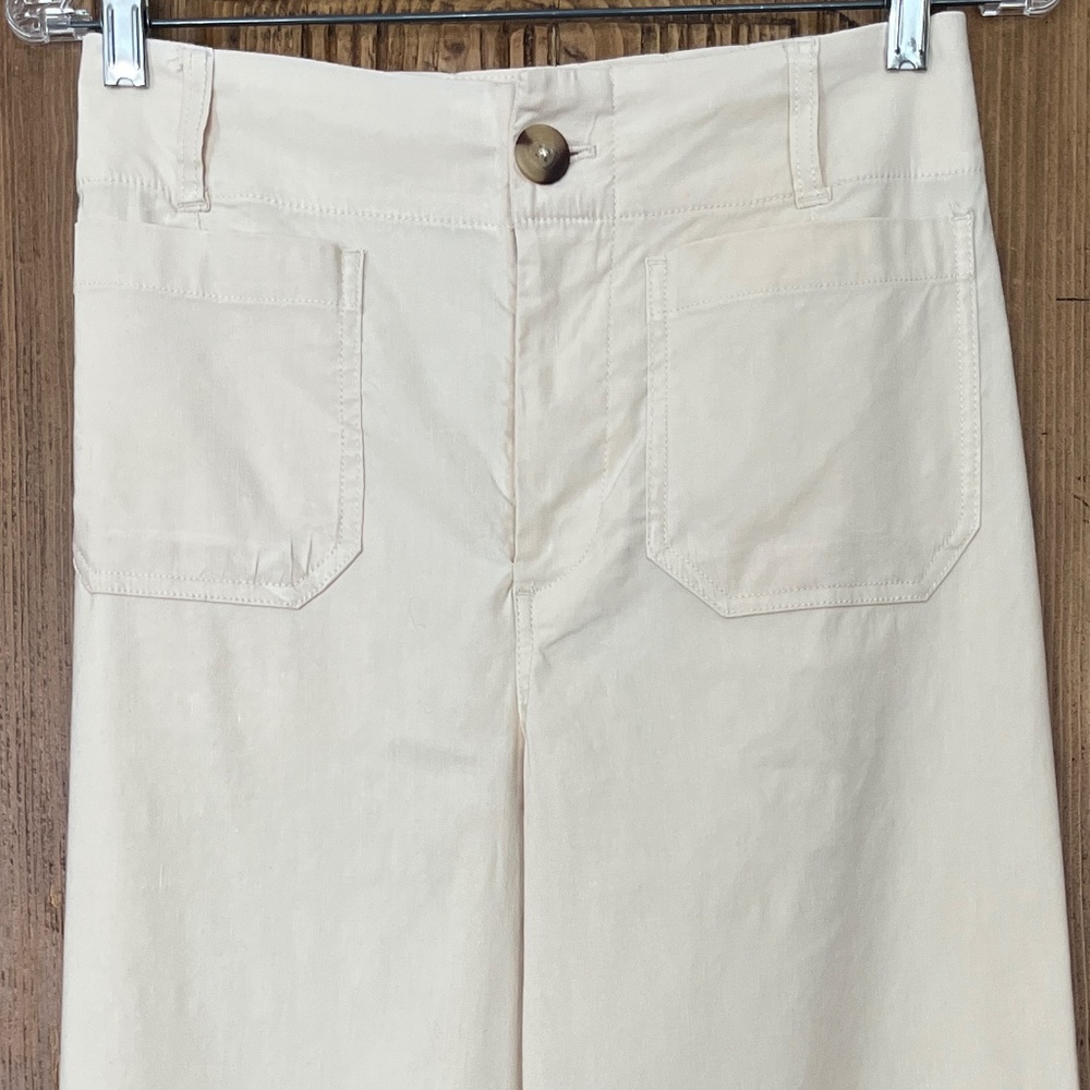 Anthropologie Maeve Crop Wide Leg Pants Cream Size 26 High Rise Linen Blend